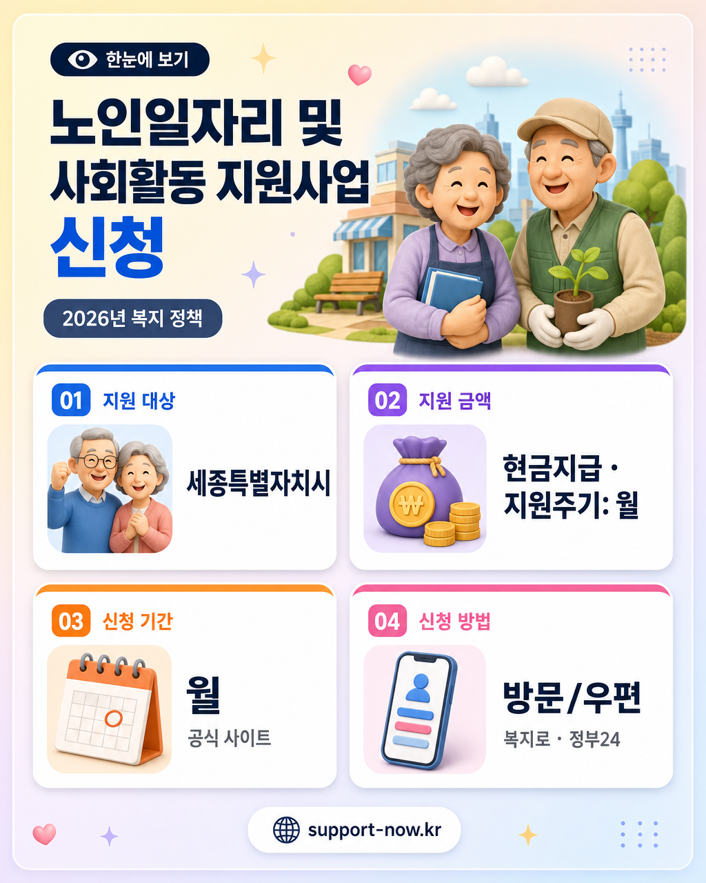 2026 노인일자리 및 사회활동 지원사업 신청 총정리 (세종) 한눈에 보기 카드뉴스