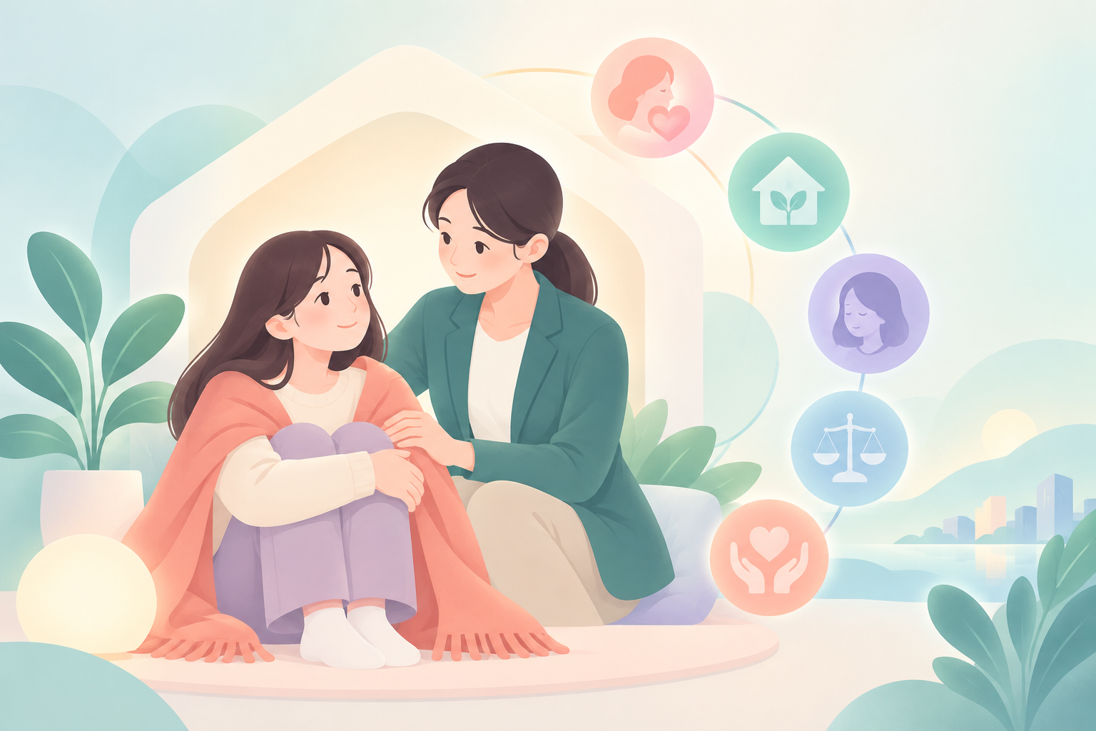 2026 여성긴급전화 1366센터 지원 서비스 총정리 — 긴급상담·임시보호·연계까지 관련 일러스트 (hero)