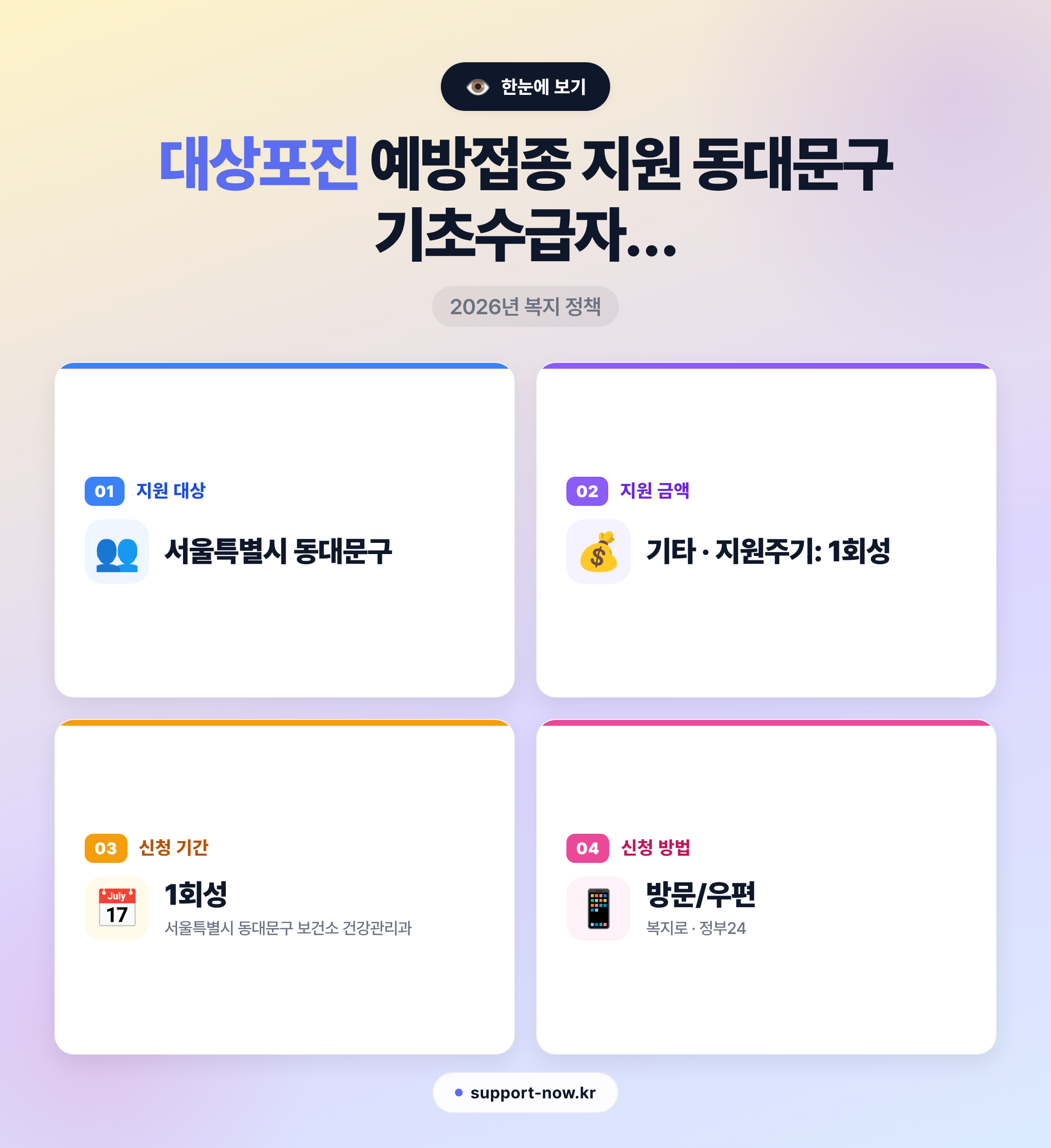2026 대상포진 예방접종 지원 동대문구 기초수급자 안내 한눈에 보기 카드뉴스